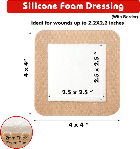 Pack 20 4 4 Inches FRESINIDER Silicone Foam Dressing with Adhesive Border Wound Dressing Bandage Silicone Foam Pad of x