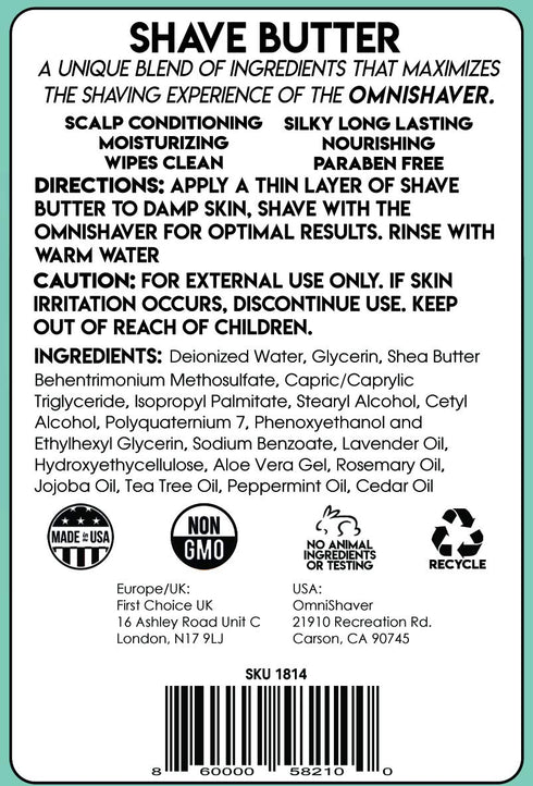 Shave Butter, Moisturizing Shaving Cream for Men & Women, Sensitive Skin Formula, Travel Size 6 oz