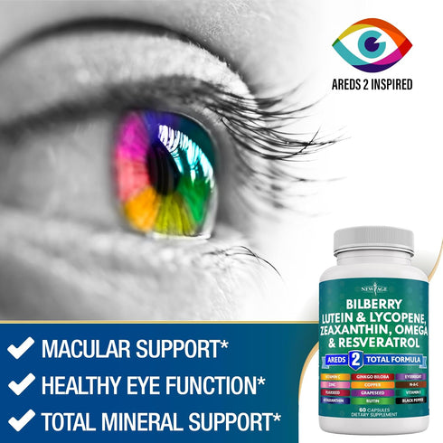 NEW AGE Eye Health Vitamins with Bilberry, Lutein & Zeaxanthin, 60 Count