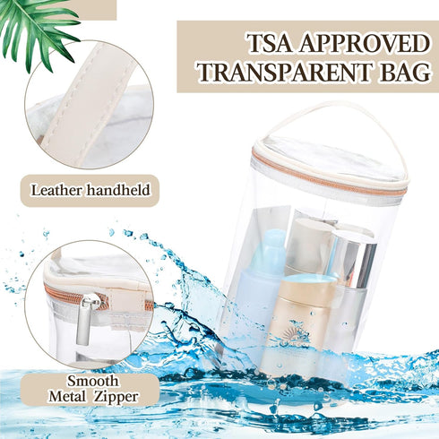 Sanwuta Beige Clear Toiletry Bag - Waterproof PVC Makeup Case with Handle, Zipper Portable Organizer for Women