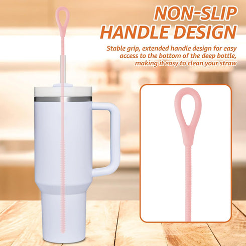 PHWRECZ 2 6mm 9mm 2) Pcs Silicone Straw Cleaner Brush Reusable Straw Cleaner Pipe Cleaning Brush with Aniti Slip Long