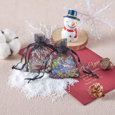 Pandahall 100pcs Black Organza Mini Pouch Bags with Ribbons - Drawstring Gift Bags (1.96x2.75")(5x7cm)