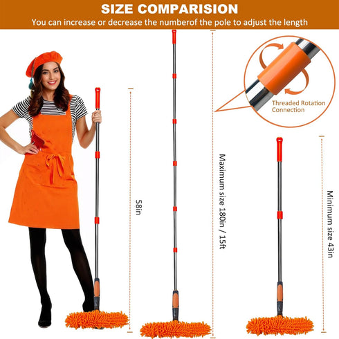 Tonmp 20 2 1 3-14 3 ft+ Reach Squeegee Window Cleaner Duster in Rotatable Window Cleaning Tool Kit with ft Extension