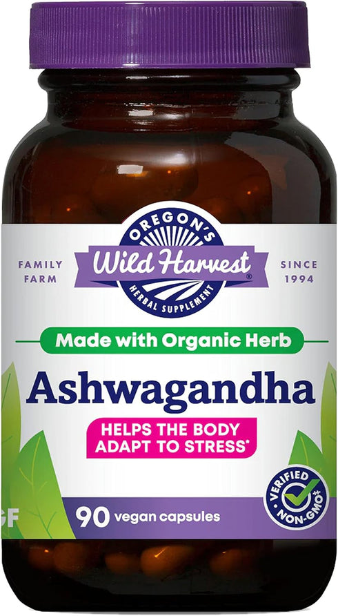 Oregon's Wild Harvest Certified Organic Ashwagandha Herbal Vegan Capsules, 1200 MGS - 90 Count
