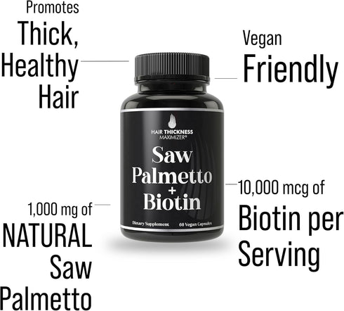 Saw Palmetto + Biotin Advanced 2-in-1 Combo, Vegan Capsules Supplement for Hair Growth, DHT Blocker for Men and Women