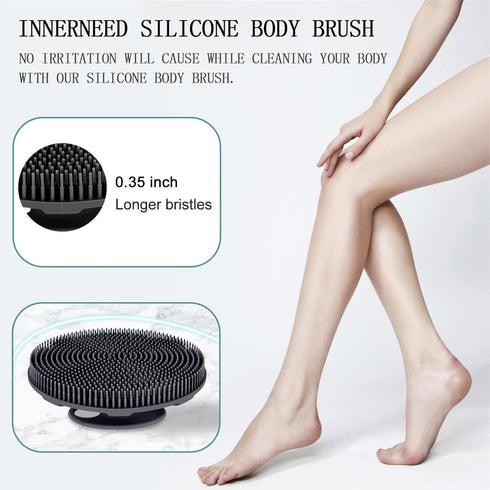 INNERNEED Food-grade Soft Silicone Body Scrubber - Handheld Cleansing Skin Brush for Gentle Exfoliating (Black)