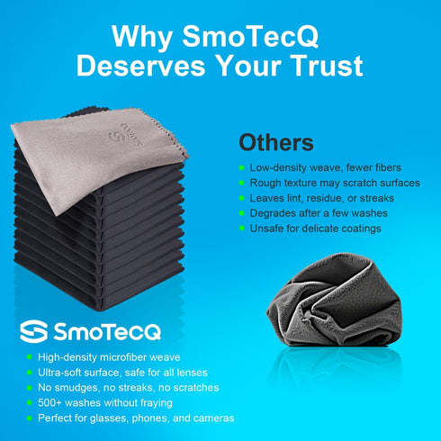 SmoTecQ 12 Pack Premium Microfiber Cleaning Cloths, High-Density, Ultra Soft, Scratch-Free for Glasses, Phones, Screens
