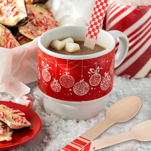 Uiifan 120 Pcs Christmas Disposable Wooden Spoons, 5.5 Inches Striped Candy Cane Patterns for Tasting