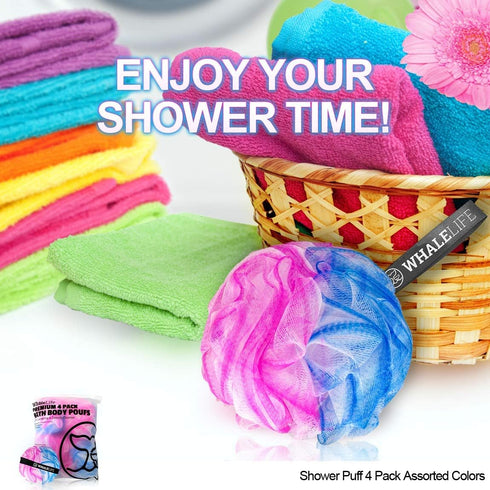 Loofah Sponge Bath Sponge - 4 Pack for Women and Men (Blue Pink Combine)