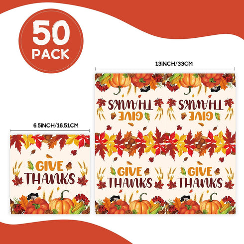 HiEnjoin 50Pcs Thanksgiving Fall Paper Napkins, Disposable Pumpkin Napkins Maple Leaves Guest Napkins Party Decorations