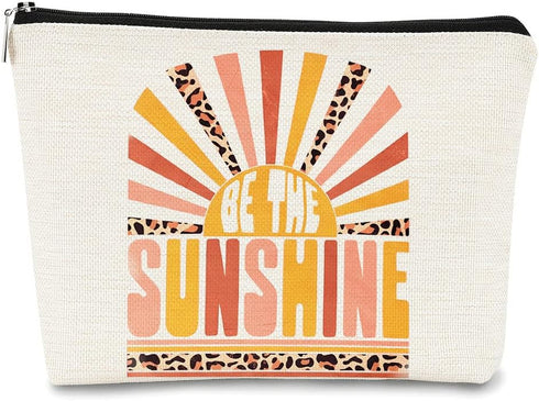 Be The Sunshine Retro Pink Leopard Makeup Bag Gift for Women, Inspirational Cosmetic Bag for Teen Girls