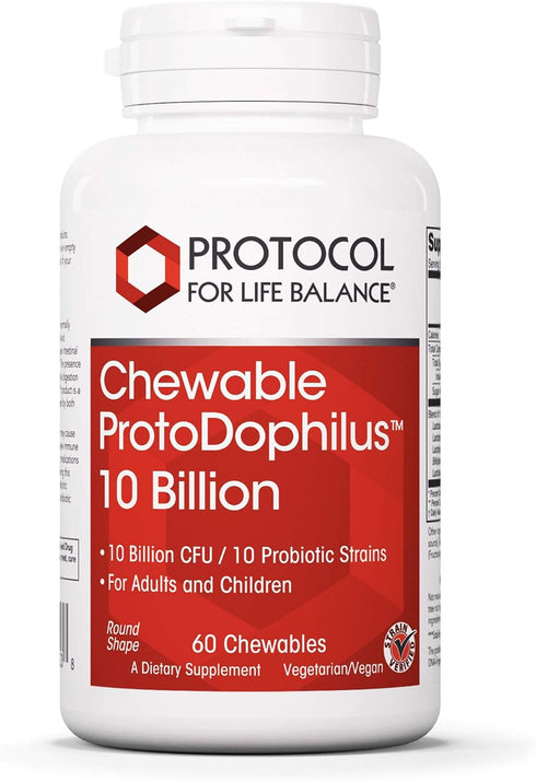Protocol Chewable Protodophilus, 10 Billion CFU Probiotic for Adults & Kids, Vegan & Halal, 60 Chewables