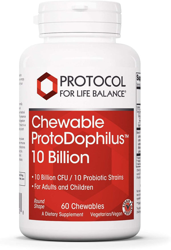 Protocol Chewable Protodophilus, 10 Billion CFU Probiotic for Adults & Kids, Vegan & Halal, 60 Chewables