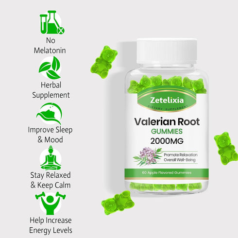 Organic Valerian Root Gummies, 2000mg Herbal Supplement for Relaxation & Mood Support, Sleep Gummies Without Melatonin,