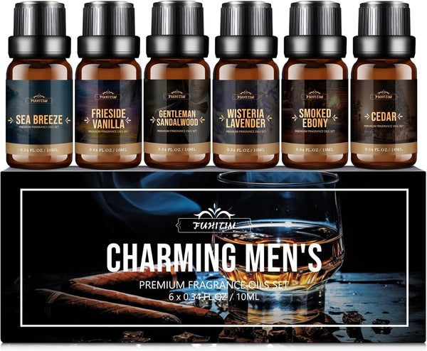 Fragrance Oil Set, Charming Men's Diffuser Oil for Home, Soap & Candle Making Scents, Aromatherapy - Sea Breeze,