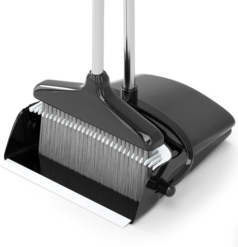 Broom and Dustpan Combo Set, 54" Long Handle Angle Broom and Dust Pan for Home Office Cleaning (Black and Grey)