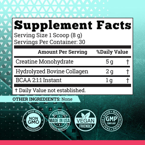 5g Creatine Monohydrate Powder for Women with 2000mg Collagen +1g BCAA 2:1:1, 240g - No Fillers