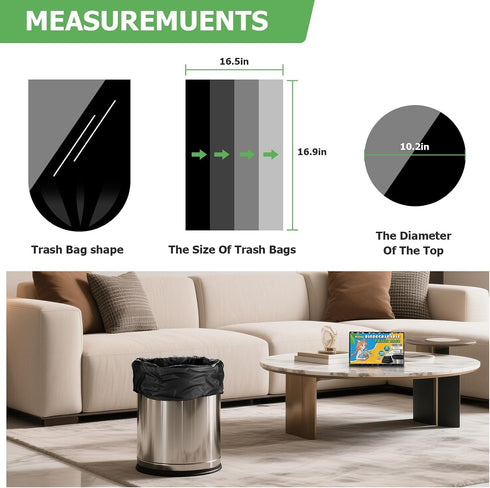 heihaily 1.6 Compostable Trash Bag Gallon - Black Unscented Strong Thick Tiny Garbage Bags Tear Resistant & Odor