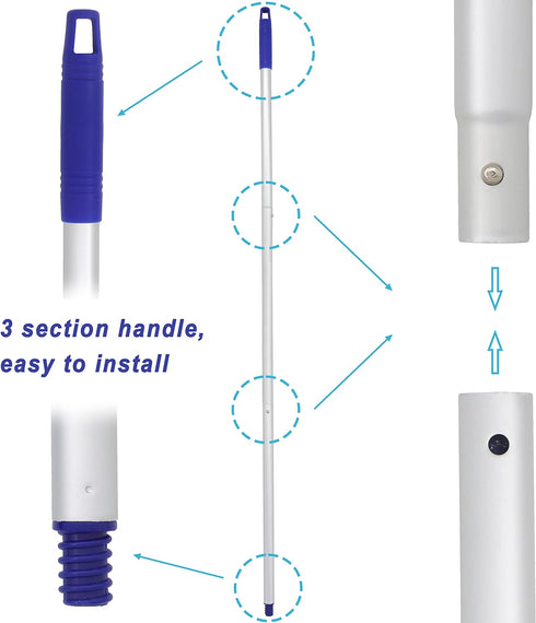 Mop with One Handle and Two Blue Microfiber Cloth Mop Heads (1 Handle & 2 Mop Heads)