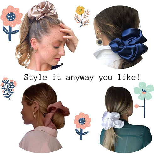 Jumbo Oversized XL Satin Scrunchies for Women, Large Elastic Ties Band for Ponytail Bun, Frizz Prevention (Red)