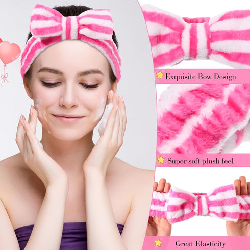WILLBOND 24 Pack Spa Headband Bow Hair Band - Adjustable Facial Makeup Headband for Women, Soft Flannel Towel Wraps