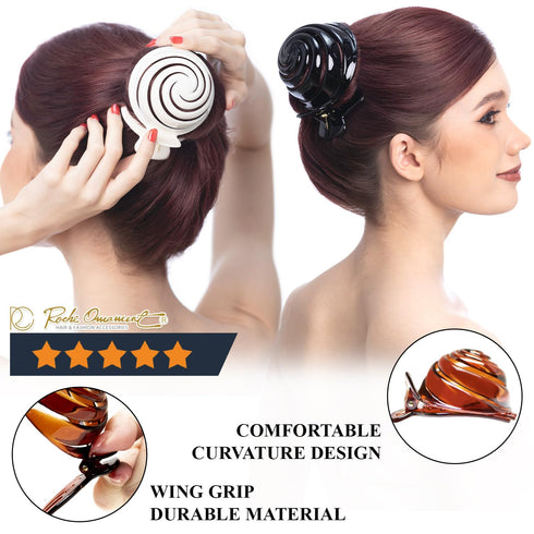 RC ROCHE ORNAMENT 6 Pcs Womens Spiral Dome Bun Maker Cover Round Clam Shell Stylish Spiral No Slip Grip Side Slide Beauty Accessory Hair Claw Clamp Clip, Large Classic Multicolor