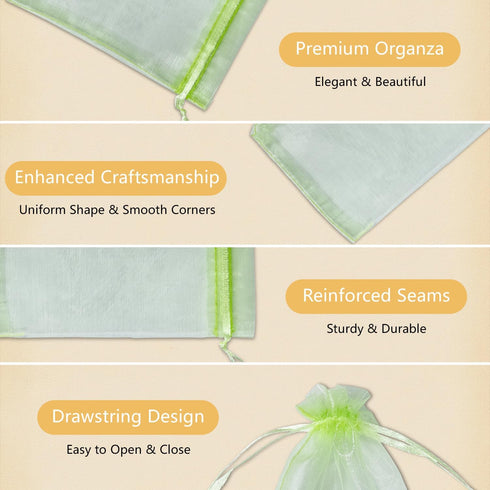 YIJUE 100pcs 4x6 Inches Drawstrings Organza Gift Candy Bags - Green Wedding Favors