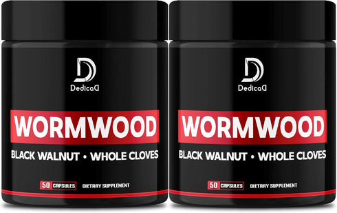 Wormwood Capsules, 12 Herbs Blended with Black Walnut, Cloves, Ginger, Turmeric, 2 Packs 50 Capsules for Health