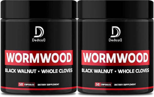 Wormwood Capsules, 12 Herbs Blended with Black Walnut, Cloves, Ginger, Turmeric, 2 Packs 50 Capsules for Health