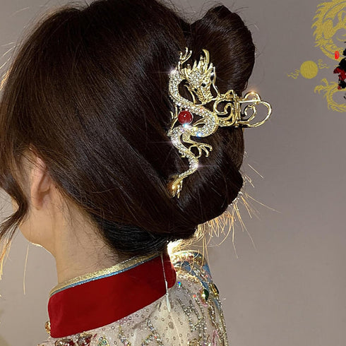 Large Metal Rhinestone Dragon Hair Claw Clips, Spring Festival Hair Accessories for Women Girls, Non-slip Hair Barrettes