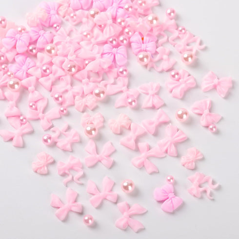 Pink Bow-Knot Nail Stud Rhinestones Crystal, 3D Bows Nail Charm Set for DIY Decoration Nail Art Rhinestones