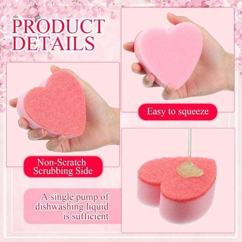 20 Pcs Pink Heart Dishes Sponge for Kitchen, Dual Sided Sponge and Scrubber for Household Cleaning Supplies.