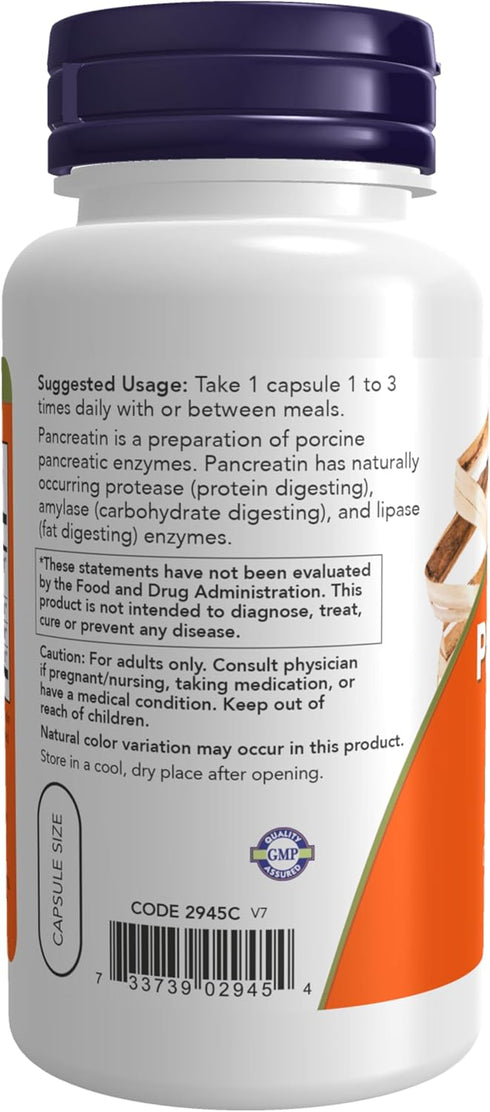 NOW Supplements Pancreatin 10X 200 mg with Protease, Amylase, Lipase Enzymes, 100 Count (Pack of 1)