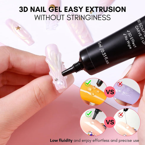 Makartt Nail Gel Kit with Rhinestone Glue, Super Strong 3D Sculpting Gel for Nail Art, Molding, and Decoration
