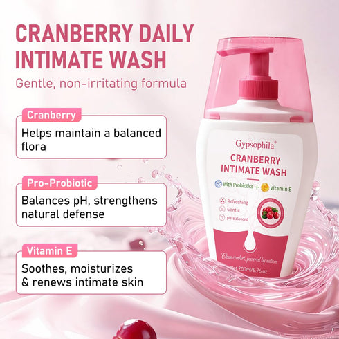 Gypsophila wash,Non-Irritating,6.76 Oz Cranberry Feminine Wash For Intimate Area Hygiene,pH Balance and Vitamin E