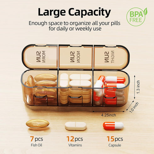 ZHIYES 3X 7 3 Weekly Pill Organizer a Day, Detachable Day Pill Box Times a Day with Moisture-Proof Design, Portable