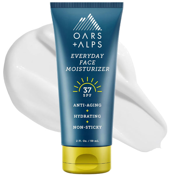 Oars + Alps Travel Sunscreen for Face & Everyday Use - SPF 37 Anti Aging Face Sunscreen & Body Lotion, 2oz, No White