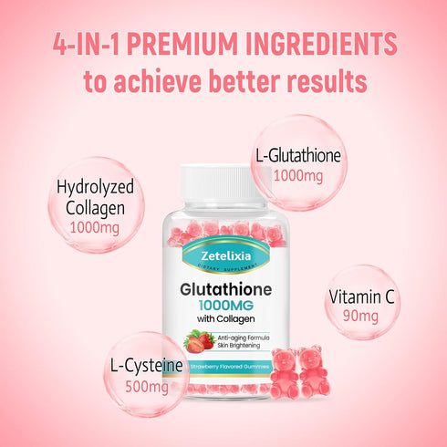 Glutathione Collagen Gummies with Cysteine for Hair Skin Nails - Vegan, Sugar Free, 60 Count