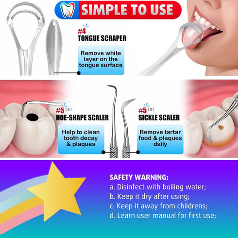 Dental Tools, Dental Pick, Oral Care Teeth Cleaning Tools Set, Stainless Steel Tooth Scraper, Plaque Remover with Case