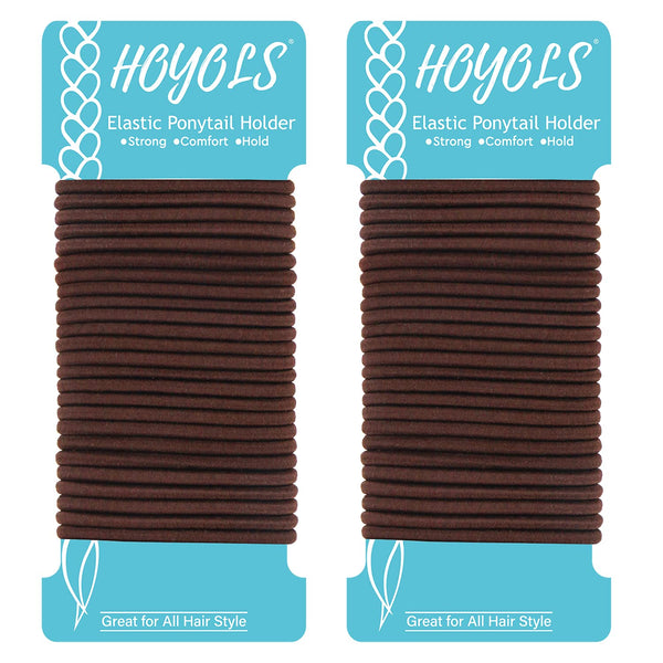 HOYOLS Ponytail Holders Hair Ties, No Metal Braided Bands, Elastic Thick Tie for Women, 50 Count, Brown