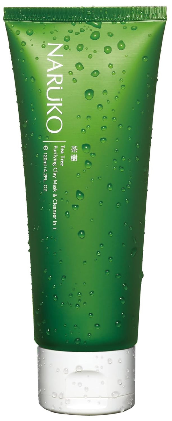 Naruko Tea Tree Purifying Kaolin Clay Mask & Facial Cleanser - 2 in 1 for Exfoliating, Pore Clearing, Oil-absorbing,