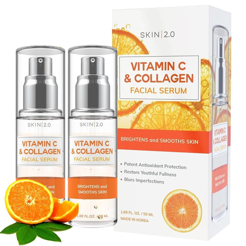 Vitamin C Serum With Collagen - Korean Skin Care for Dark Spots & Brightening, Anti Aging & Acne Facial Serum, 1.69oz