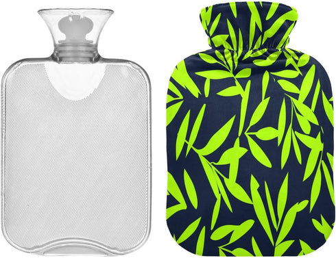 miaozhen Neon Green Leaf Dark Blue hot Water Bottle with Soft Cover 2L