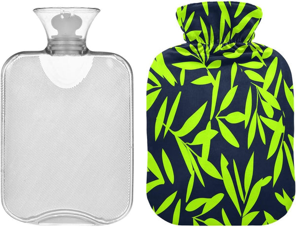 miaozhen Neon Green Leaf Dark Blue hot Water Bottle with Soft Cover 2L