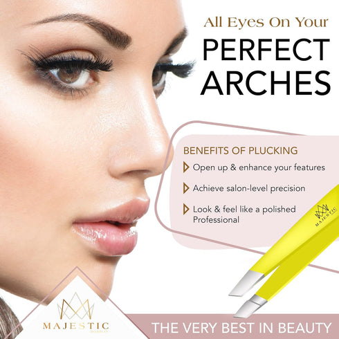 Majestic Bombay Fine Point + Slant Tweezers for Women and Men, Precision Tweezers for Splinter and Ingrown Hair Removal