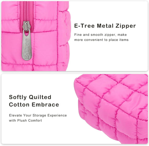 E-Tree Cute Makeup Bag - Quilted Cosmetic Pouch for Purse, Toiletry Zipper Pouch, Checkered Travel Case