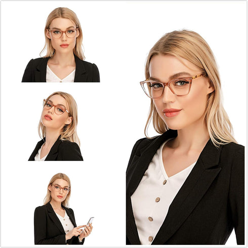 DOOViC Computer Reading Glasses - Blue Light Blocking Anti Eyestrain Fashion Cat Eye Spring Hinge Readers for Women 1.5
