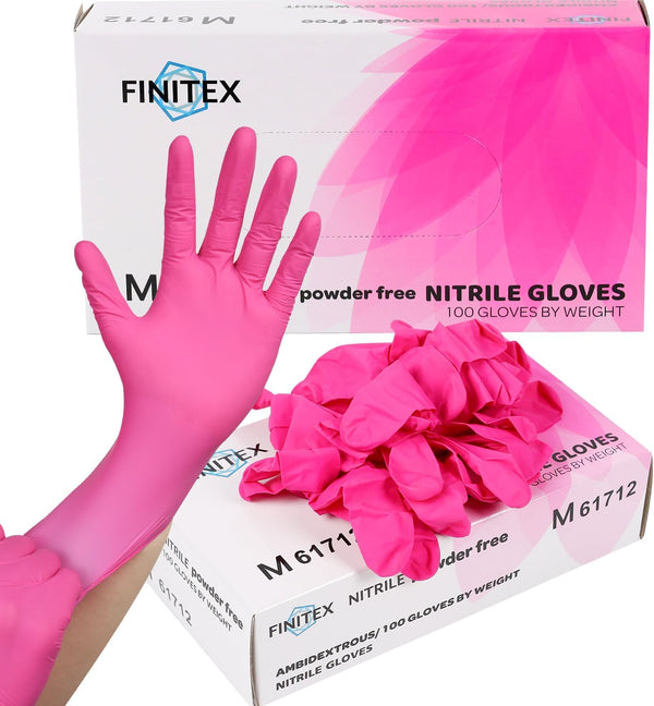FINITEX Pink Nitrile Disposable Gloves - 3.5mil, 100PCS Powder Free Latex Free Cleaning Medical Exam Food Gloves