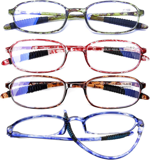 AQWANO 4 Pack Computer Reading Glasses, Blue Light Blocking Lightweight TR90 Flexible Frame UV Protection Readers +2.5