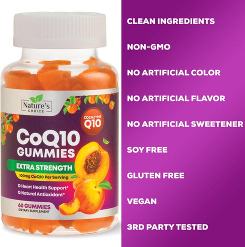 CoQ10 100mg Gummies, 60 Gummies | 3X Better Absorption Antioxidant for Heart Health Support & Energy Production